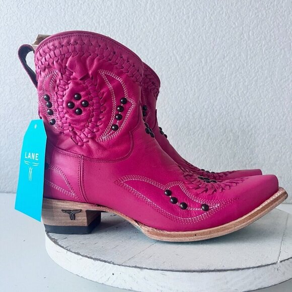 Lane COSSETTE Womens Cowboy Booties 8 Western Cowgirl Short Boots Pink Leather - Picture 2 of 11